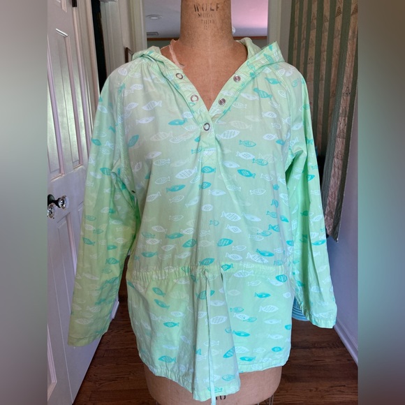 NWT FRESH PRODUCE Anorak TINY FISH 100% cotton broadcloth LEMON GRASS Large Fab - Picture 3 of 12